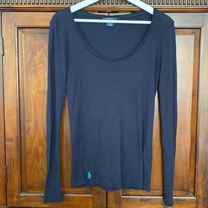 Ralph Lauren Sport Womenswear Deep scoop neck Navy long sleeve Tee Pima Lyocell